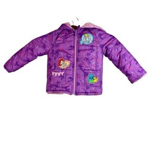 Disney Toy Story 4 Girls Purple Pink Reversible Fleece Puffer Jacket Size 2